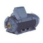 A close-up of a blue electric motor Description automatically generated